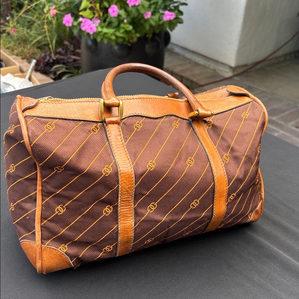 Gucci Brown and Tan Monogram Duffel Bag